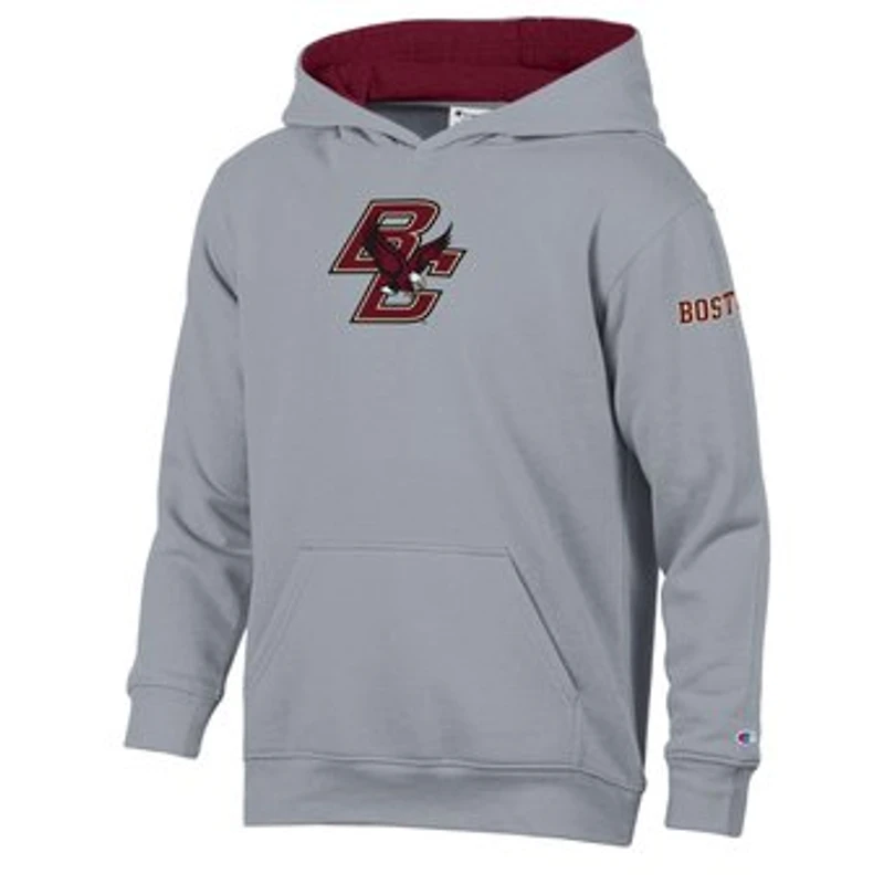Youth Champion Heather Gray/Maroon Boston College Eagles Volume Fleece Hoodie