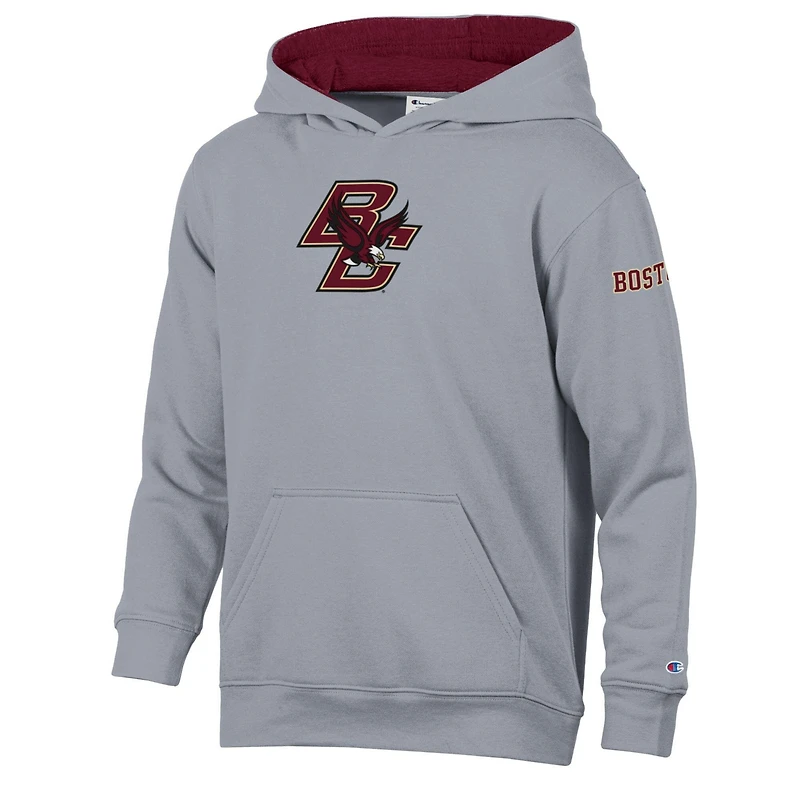 Youth Champion Heather Gray/Maroon Boston College Eagles Volume Fleece Hoodie
