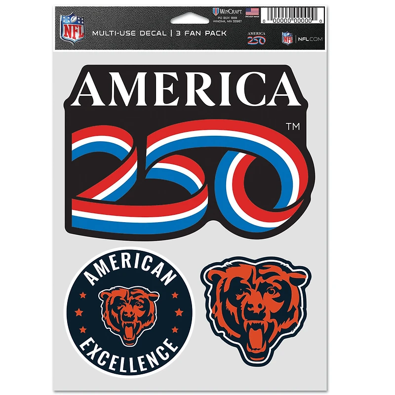 WinCraft Chicago Bears America 250 Three-Piece Fan Decal Set