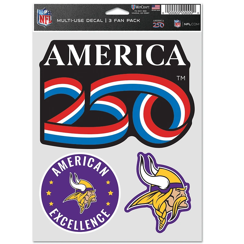 WinCraft Minnesota Vikings America 250 Three-Piece Fan Decal Set