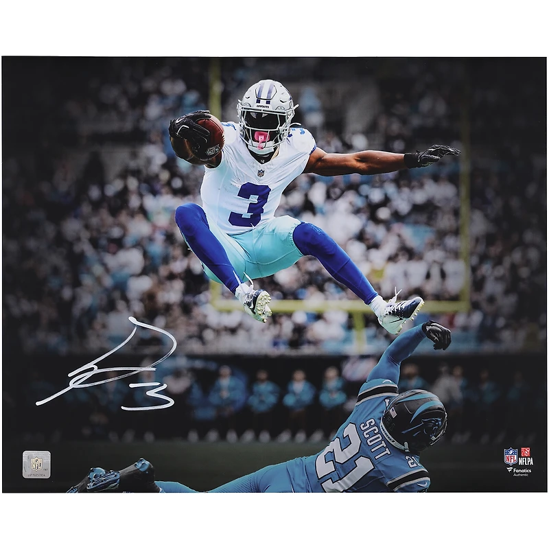 George Pickens Dallas Cowboys Autographed 16" x 20" Leap Over Defender Spotlight Photograph