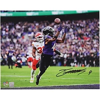 Zay Flowers Baltimore Ravens Autographed 16" x 20" Over the Shoulder Catch Photograph