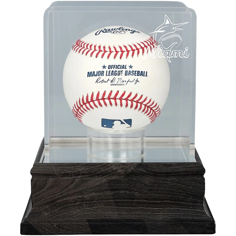 Miami Marlins Charcoal Logo Baseball Display Case - UV Protected