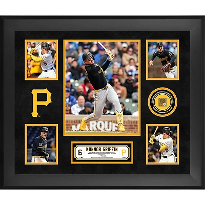 Konnor Griffin Pittsburgh Pirates Framed 5-Photo Collage with a Capsule of Game-Used Dirt from MLB Debut - Limited Edition of 500