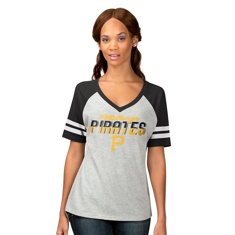 Women's G-III 4Her by Carl Banks Heather Gray Pittsburgh Pirates Goal Line Raglan V-Neck T-Shirt
