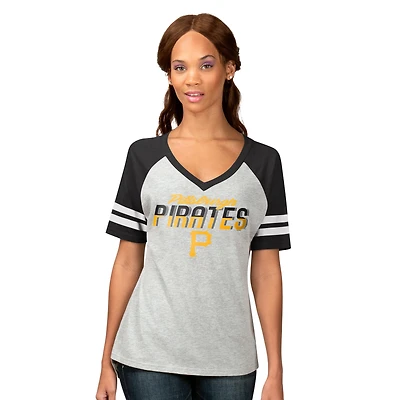 Women's G-III 4Her by Carl Banks Heather Gray Pittsburgh Pirates Goal Line Raglan V-Neck T-Shirt