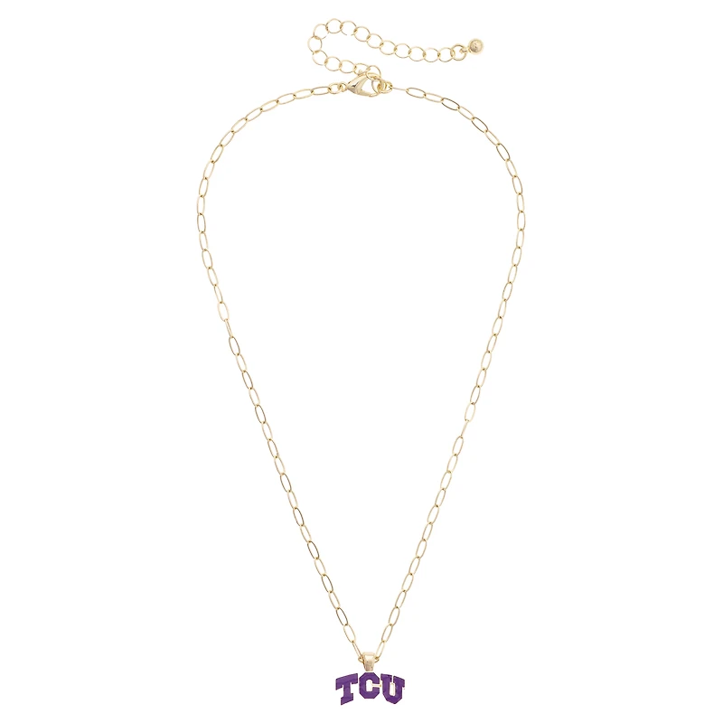 Women's CANVAS Style TCU Horned Frogs 18K Gold-Plated Enamel Pendant Necklace