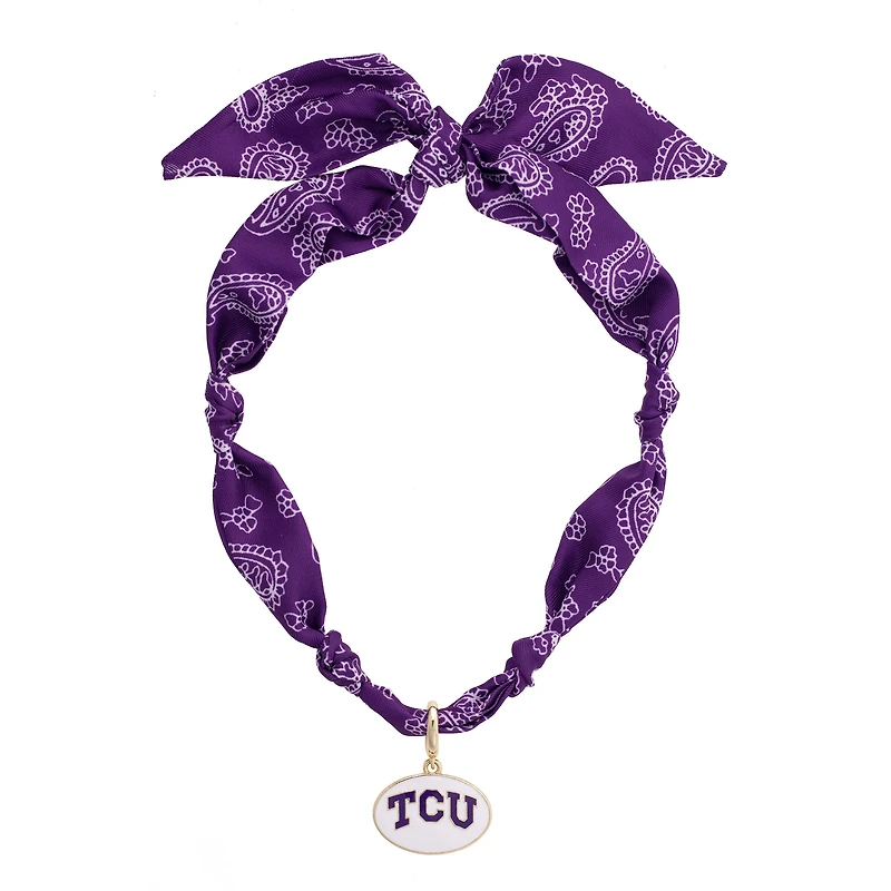Women's CANVAS Style TCU Horned Frogs Bandana Scarf Necklace with 18K Gold-Plated Pendant