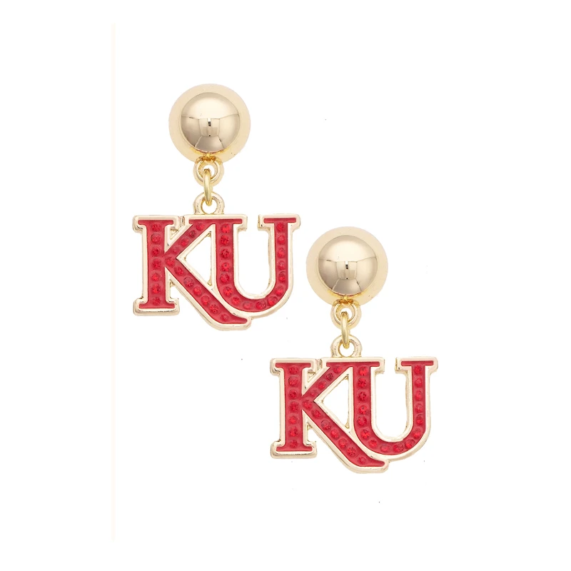 Women's CANVAS Style Kansas Jayhawks Gold-Plated Pavé Outline Earrings