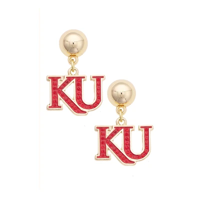 Women's CANVAS Style Kansas Jayhawks Gold-Plated Pavé Outline Earrings