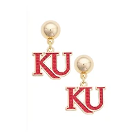 Women's CANVAS Style Kansas Jayhawks Gold-Plated Pavé Outline Earrings