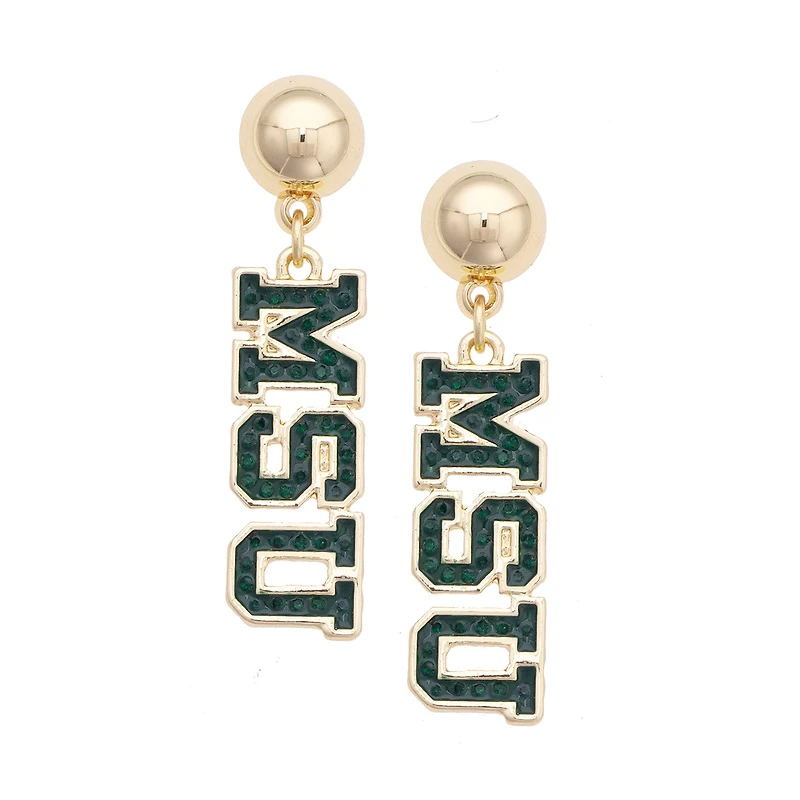 CANVAS Style Michigan State Spartans Gold-Plated Pavé Outline Earrings
