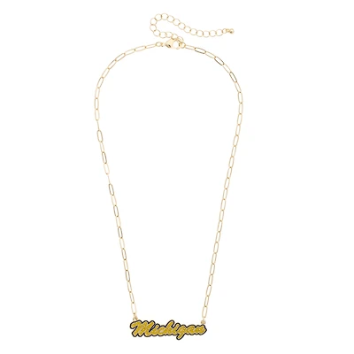 CANVAS Style Michigan Wolverines Gold-Plated Pavé Outline Necklace