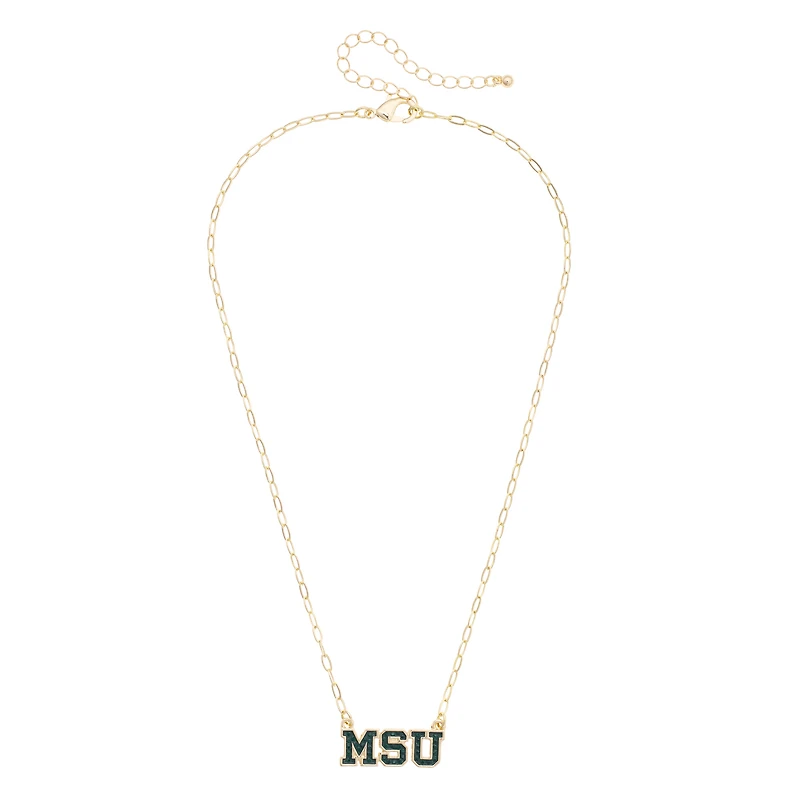 CANVAS Style Michigan State Spartans Gold-Plated Pavé Outline Necklace