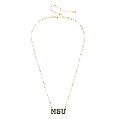 CANVAS Style Michigan State Spartans Gold-Plated Pavé Outline Necklace