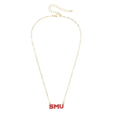 Women's CANVAS Style SMU Mustangs Gold-Plated Pavé Outline Necklace