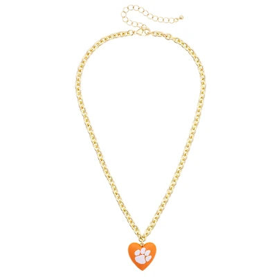 Women's CANVAS Style Clemson Tigers Heart Necklace