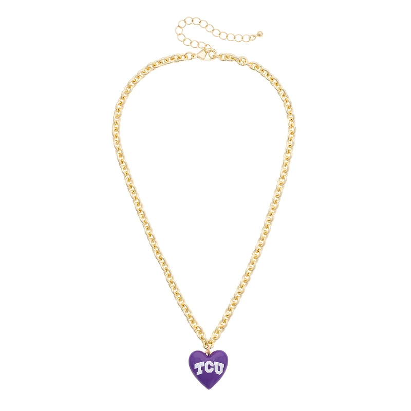 Women's CANVAS Style TCU Horned Frogs Heart Necklace