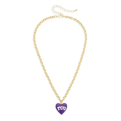Women's CANVAS Style TCU Horned Frogs Heart Necklace