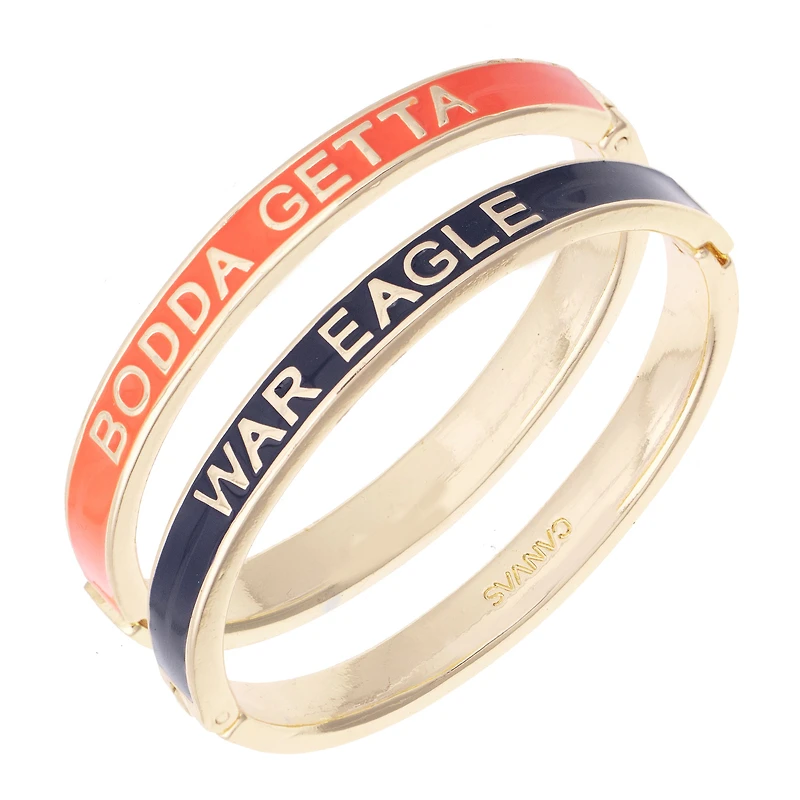 Women's CANVAS Style Auburn Tigers Skinny Hinge Bangle Two-Piece Set