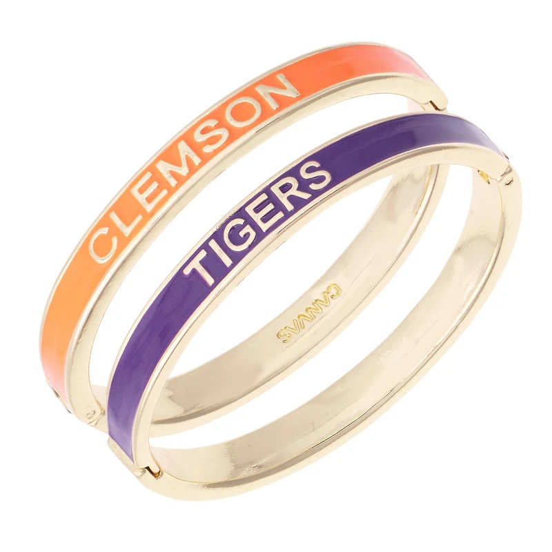 Women's CANVAS Style Clemson Tigers Skinny Hinge Bangle Two-Piece Set