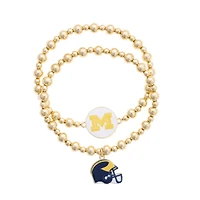CANVAS Style Michigan Wolverines Stretch Ball Bead Bracelet Set of Two