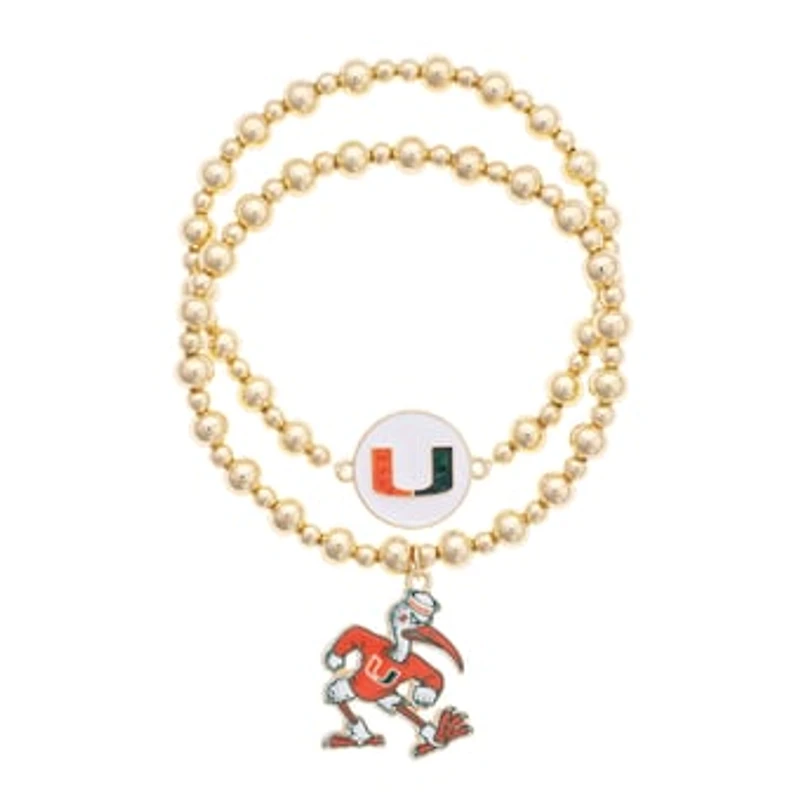 CANVAS Style Miami Hurricanes Stretch Ball Bead Bracelet Set of Two