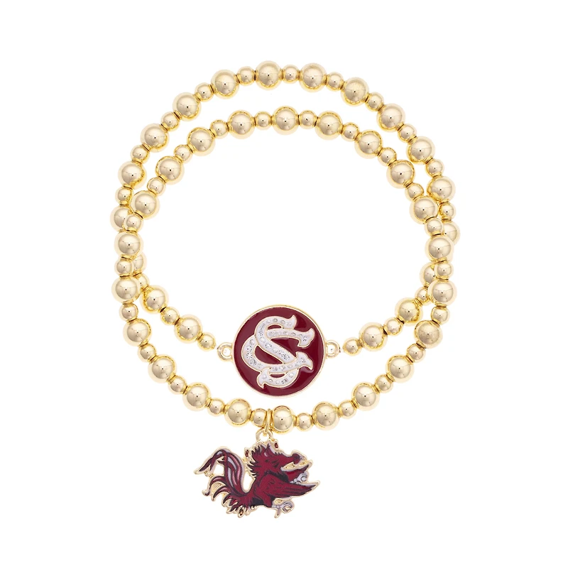 Women's CANVAS Style South Carolina Gamecocks Stretch Ball Bead Bracelet Set of Two