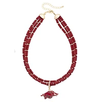 CANVAS Style Arkansas Razorbacks Three-Row Beaded Necklace