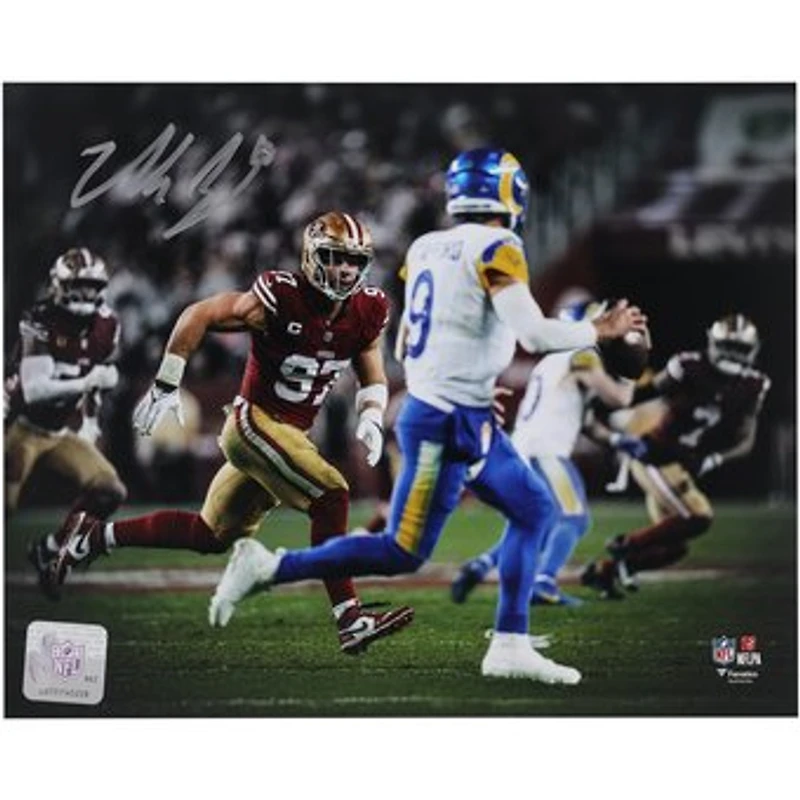 Nick Bosa San Francisco 49ers Autographed 8" x 10" Hunting Down Matthew Stafford Spotlight Photograph