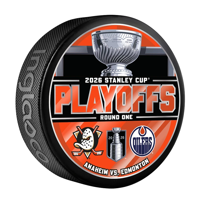 Edmonton Oilers vs. Anaheim Ducks Inglasco 2026 Stanley Cup Playoffs First Round Dueling Match-Up Hockey Puck
