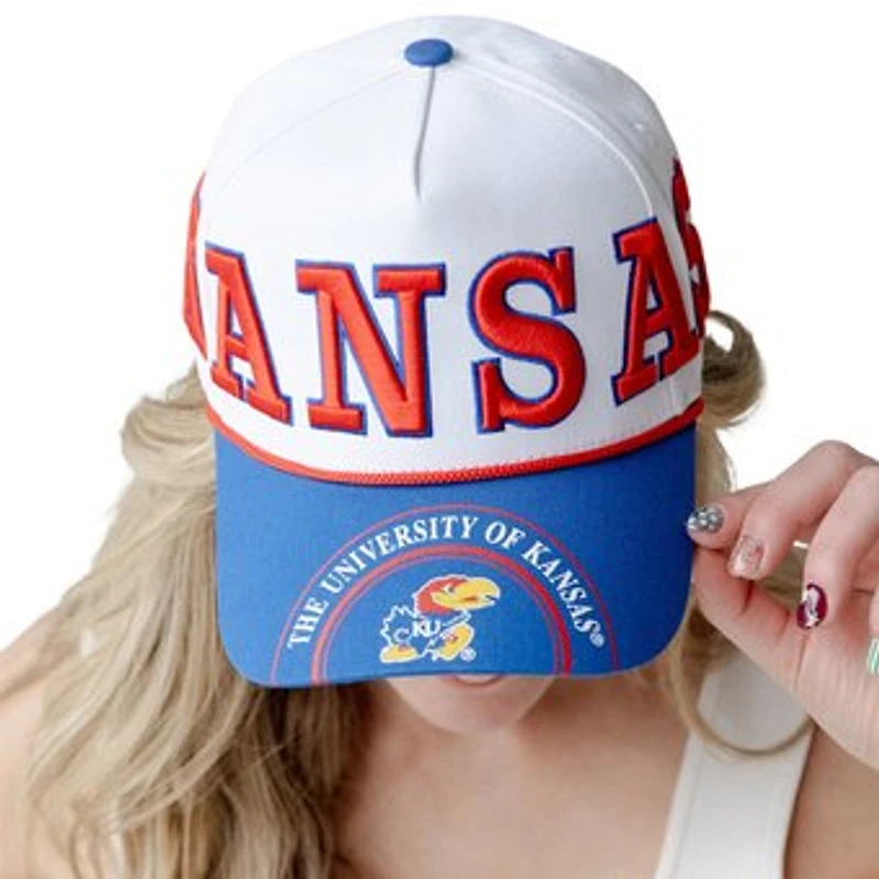 Women's Gameday Social  White/Royal Kansas Jayhawks Five-Panel Rope Away Adjustable Hat