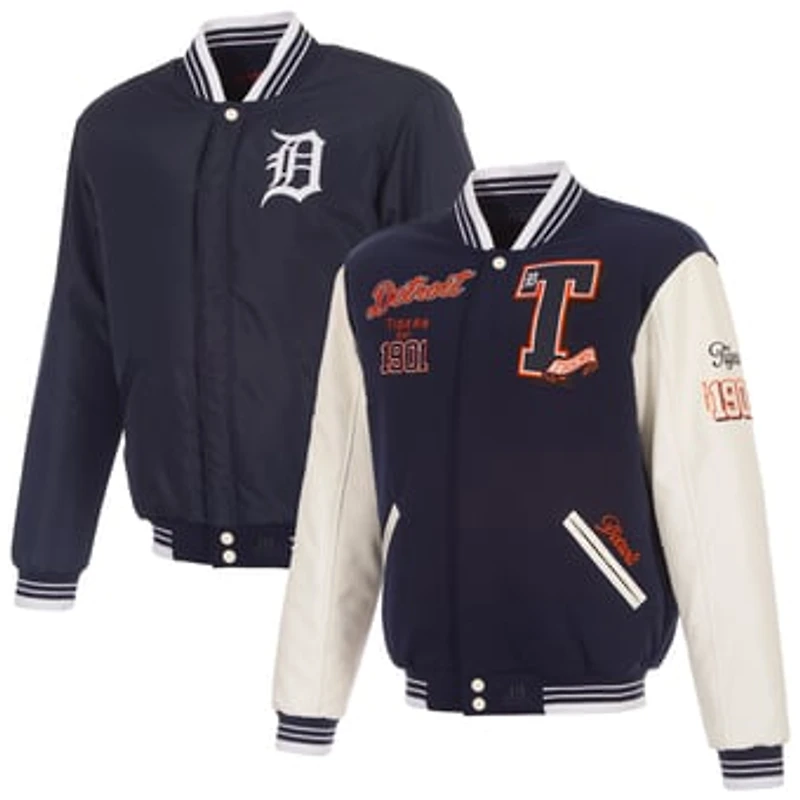 Men's JH Design Navy Detroit Tigers Reversible Varsity Jacket