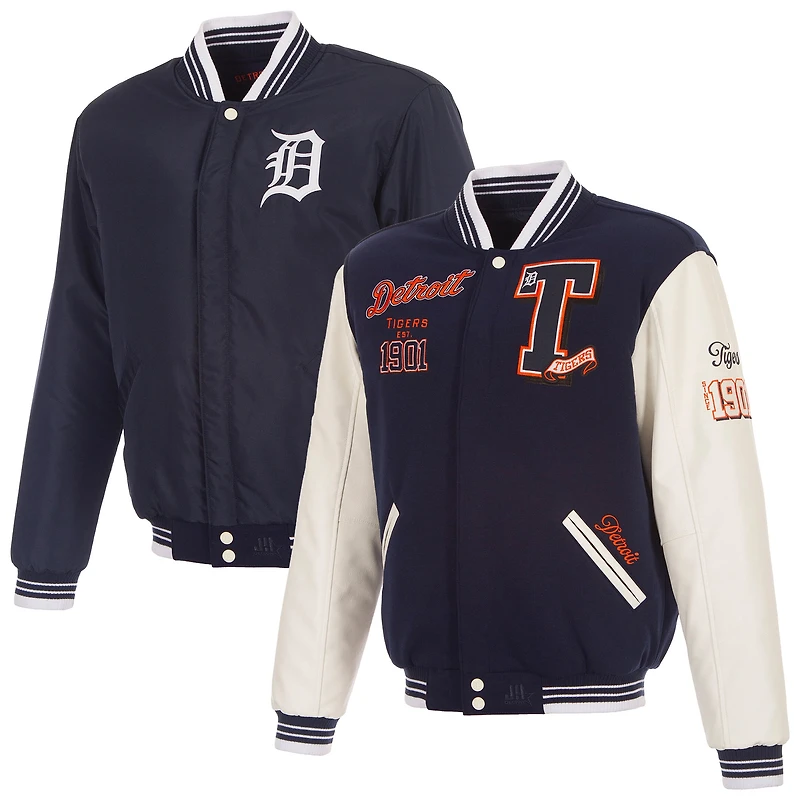 Men's JH Design Navy Detroit Tigers Reversible Varsity Jacket