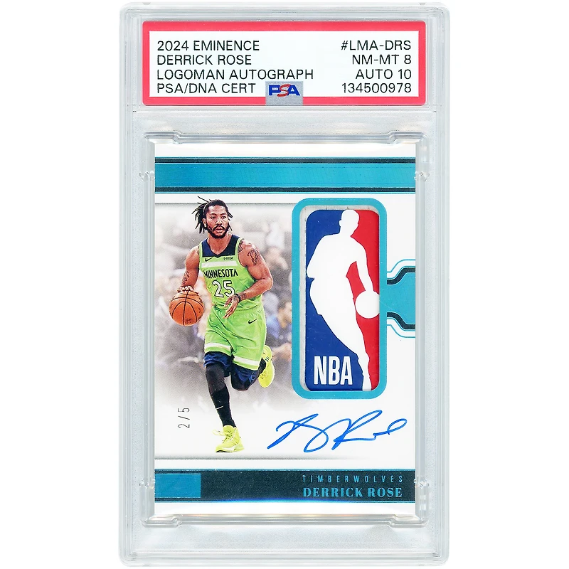 Derrick Rose Minnesota Timberwolves Autographed 2024-25 Panini Eminence Game-Used Logoman Relic #LMA-DRS #2/5 PSA Authenticated 8/10 Card