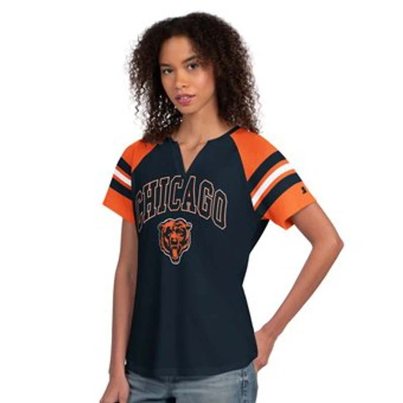 Women's Starter Navy Chicago Bears Game On Notch Neck Raglan T-Shirt