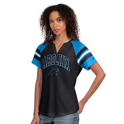 Women's Starter  Black Carolina Panthers Game On Notch Neck Raglan T-Shirt