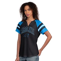 Women's Starter  Black Carolina Panthers Game On Notch Neck Raglan T-Shirt