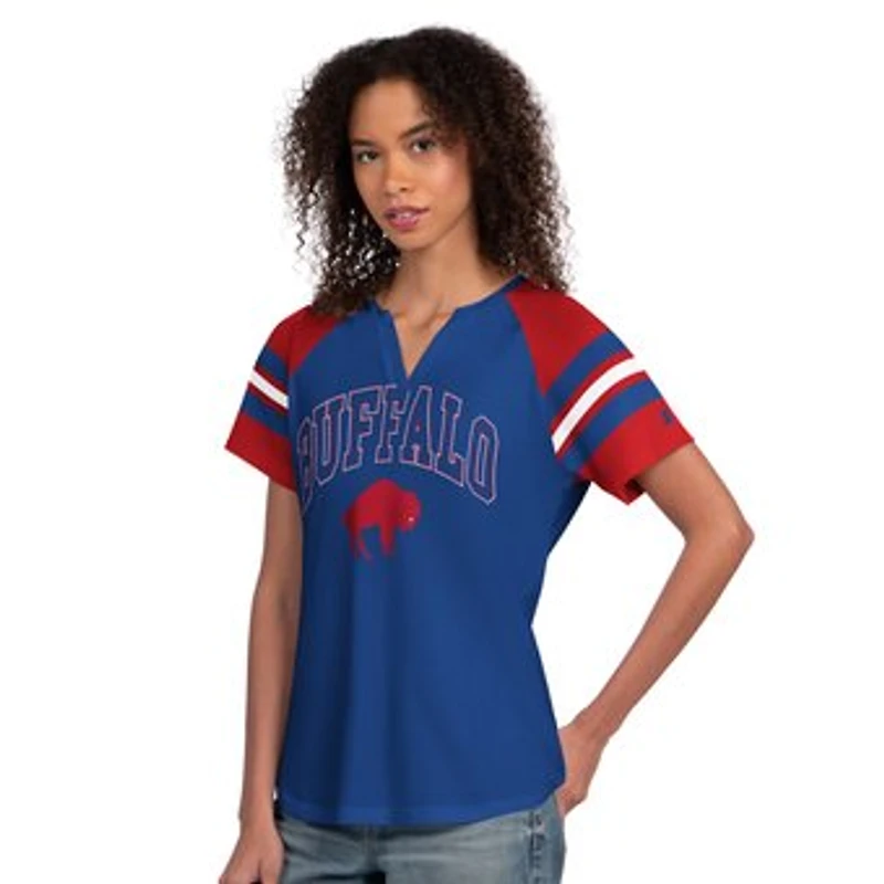 Women's Starter Royal Buffalo Bills Game On Notch Neck Raglan T-Shirt