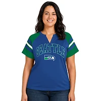 Women's Starter  Royal Seattle Seahawks Plus Size Throwback Game On Notch Neck Raglan T-Shirt