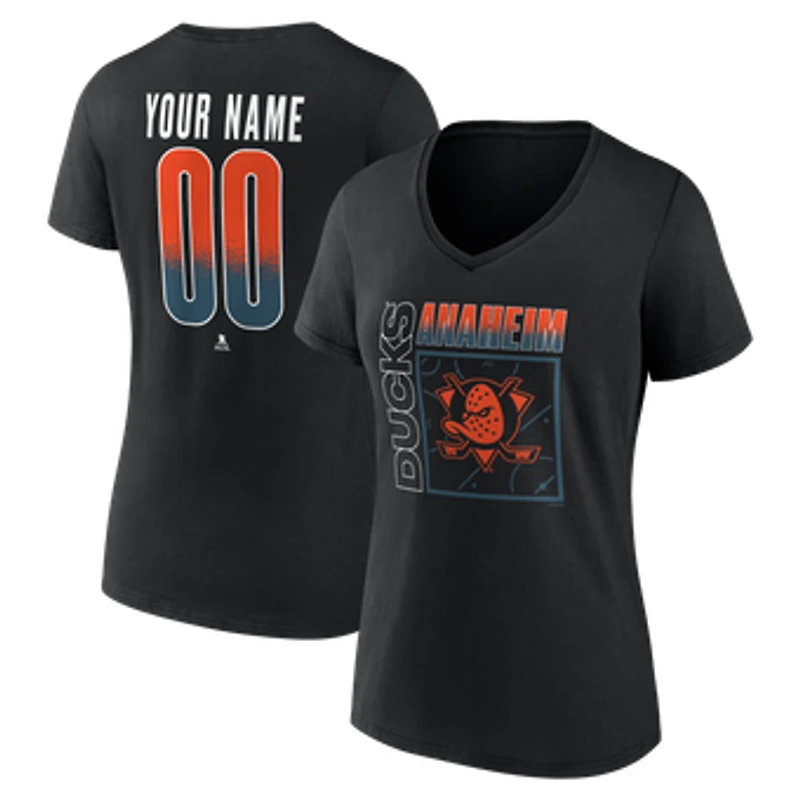 Women's Black Anaheim Ducks Home Ice Pop Personalized Name & Number V-Neck T-Shirt