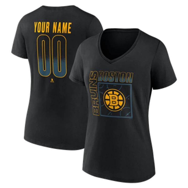 Women's Black Boston Bruins Home Ice Pop Personalized Name & Number V-Neck T-Shirt