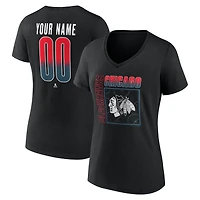 Women's Black Chicago Blackhawks Home Ice Pop Personalized Name & Number V-Neck T-Shirt