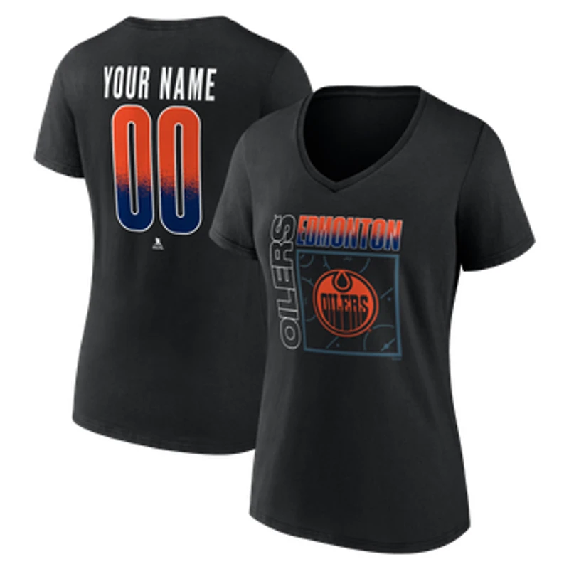 Women's Black Edmonton Oilers Home Ice Pop Personalized Name & Number V-Neck T-Shirt
