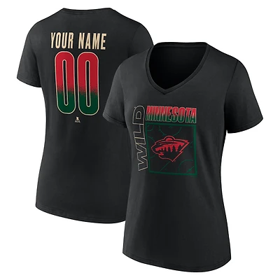 Women's Black Minnesota Wild Home Ice Pop Personalized Name & Number V-Neck T-Shirt
