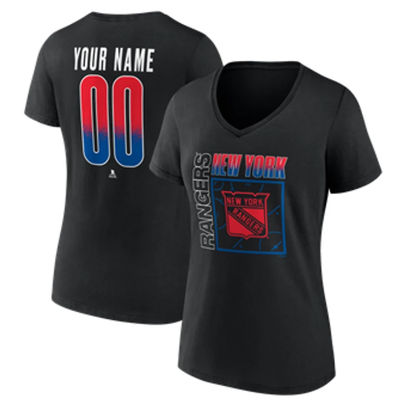 Women's Black New York Rangers Home Ice Pop Personalized Name & Number V-Neck T-Shirt