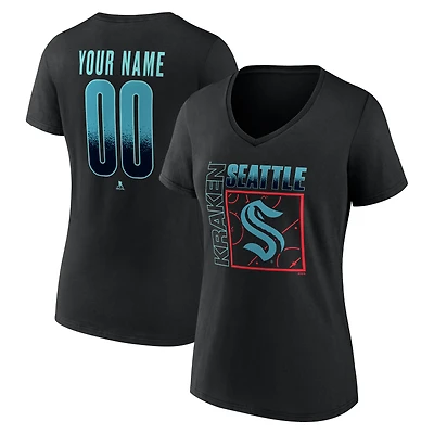 Women's Black Seattle Kraken Home Ice Pop Personalized Name & Number V-Neck T-Shirt