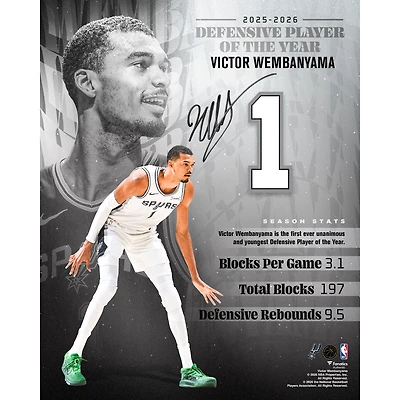 Victor Wembanyama San Antonio Spurs Autographed 16" x 20" 2026 NBA Defensive Player of the Year Collage Photograph