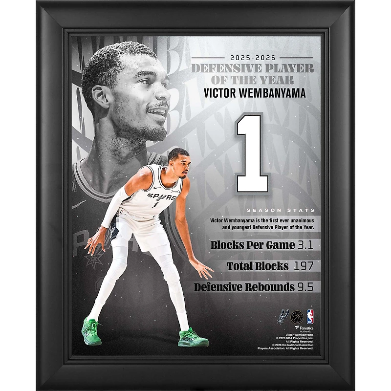 Victor Wembanyama San Antonio Spurs Framed 13" x 16" 2025-26 NBA Defensive Player of the Year Collage
