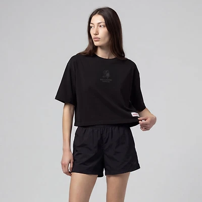 Women's Mitchell & Ness Black Tampa Bay Buccaneers Core Essentials Micro Logo Boxy Crop T-Shirt
